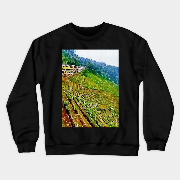 Agriculture Field Landscape watercolor Crewneck Sweatshirt by Banyu_Urip